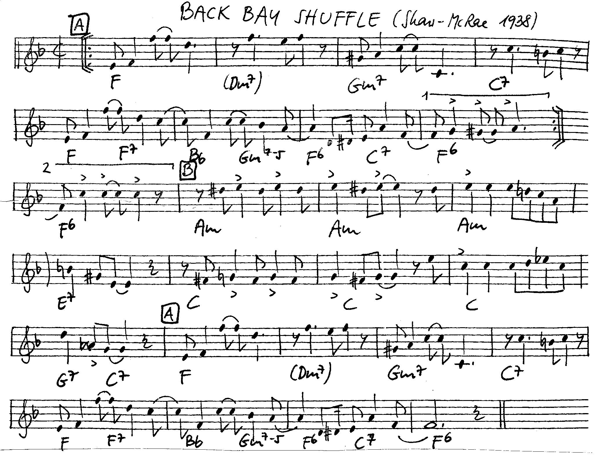 back bay shuffle leadsheet – book us for your next 20s or gatsby event